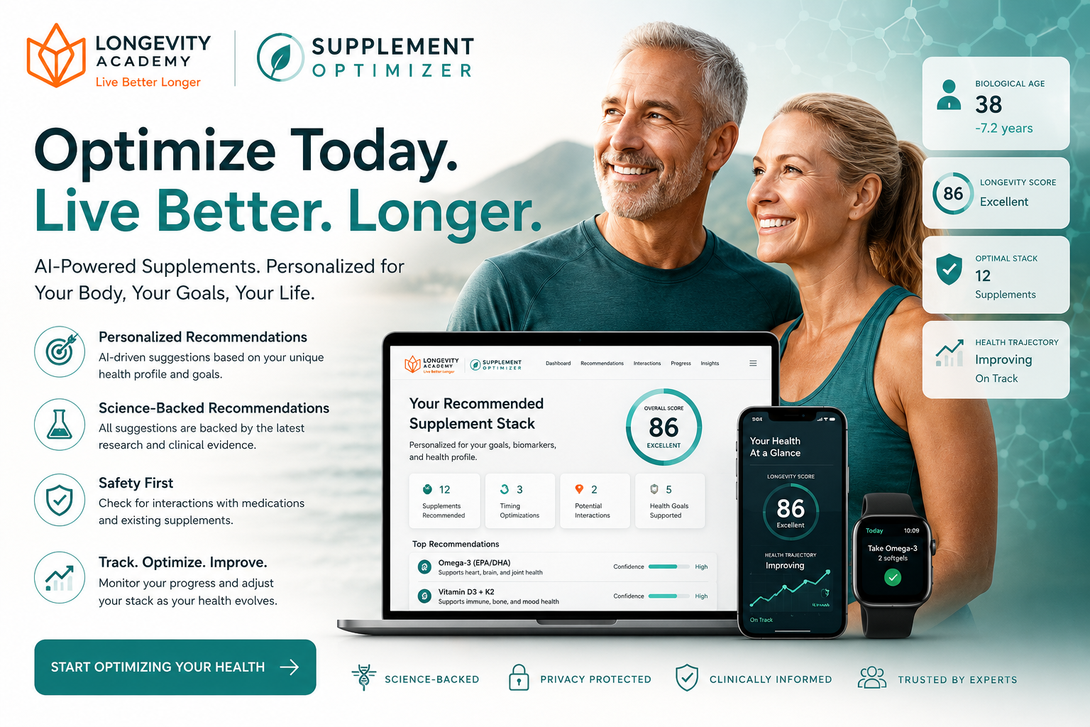 AI-Powered Supplement Optimizer — Optimize Today. Live Better. Longer.